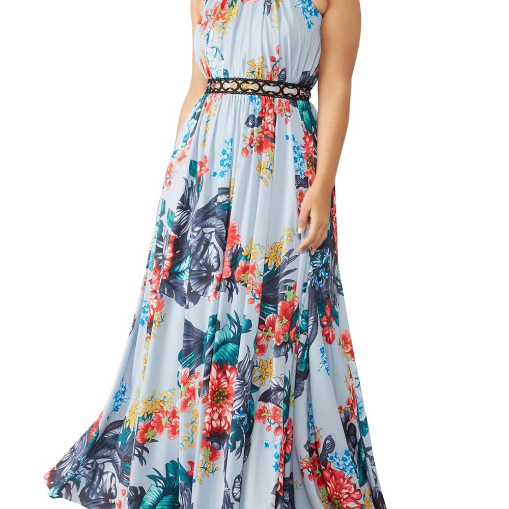 Badgley Mischka Floral Maxi Dress - Blue and Red